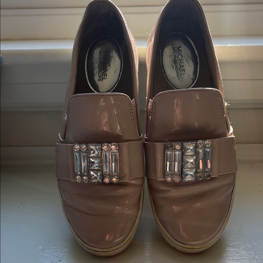 Michael Kors tan patent leather slip on sneaker
